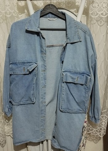 Düğmeli Mavi Midi Boy Denim Ceket