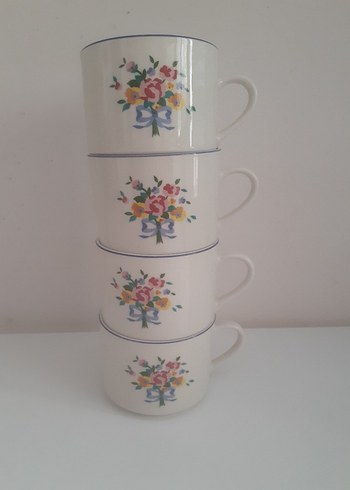 LYNNS Çiçek Desenli Pastel Beyaz Porselen çay, nescafe fincanı - Görsel 2