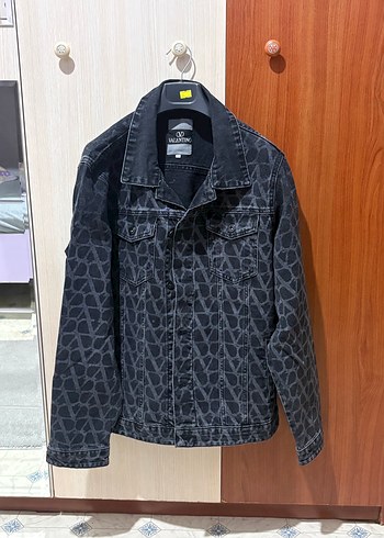 Valentino Geometrik Desenli Siyah Denim Ceket