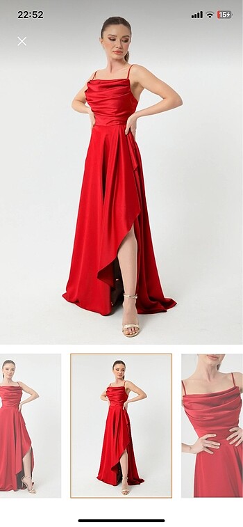 Kırmızı saten abiye elbise (38)