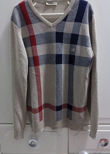 V yaka Burberry kazak orjinal