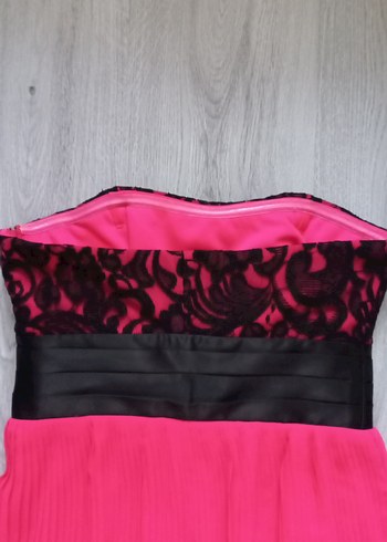 Piliseli Straplez Midi Pembe Abiye Elbise - Görsel 10