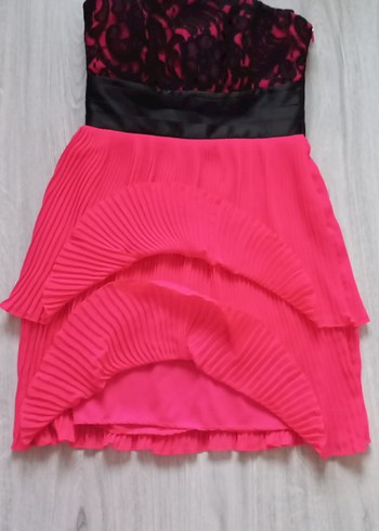 Piliseli Straplez Midi Pembe Abiye Elbise - Görsel 8