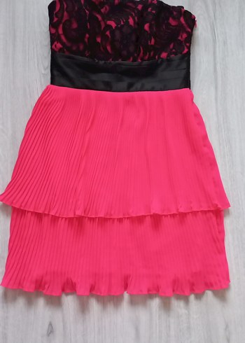 Piliseli Straplez Midi Pembe Abiye Elbise - Görsel 7