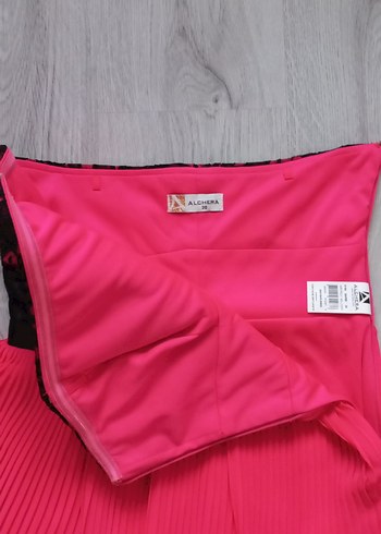 Piliseli Straplez Midi Pembe Abiye Elbise - Görsel 13