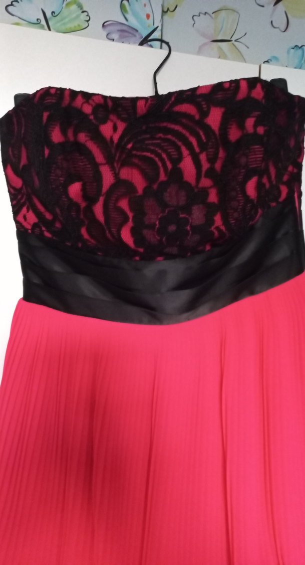 Piliseli Straplez Midi Pembe Abiye Elbise - Görsel 3