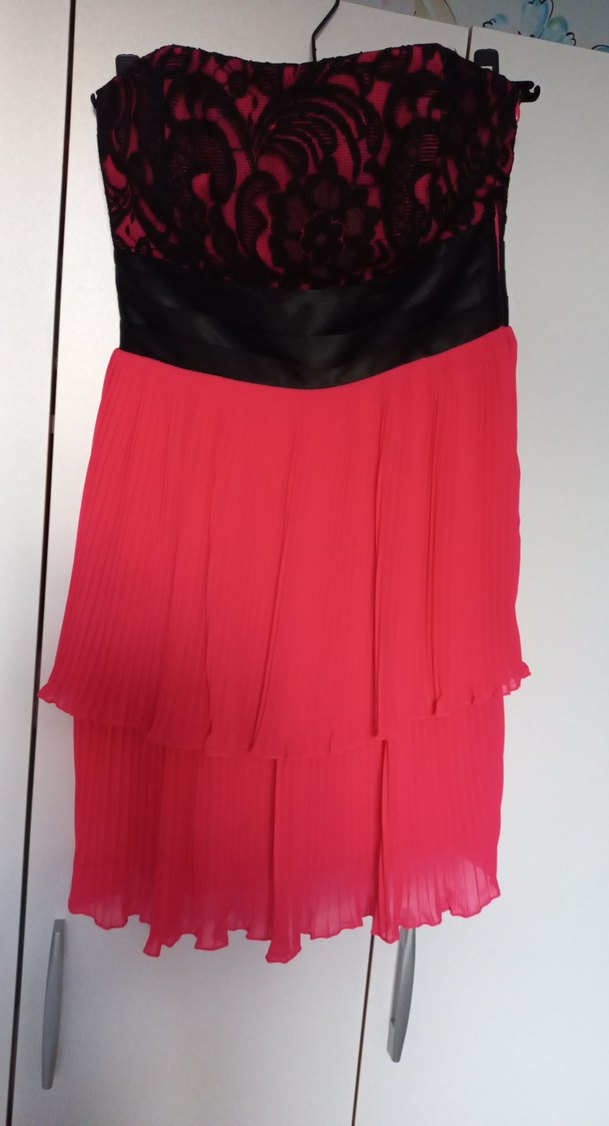 Piliseli Straplez Midi Pembe Abiye Elbise - Görsel 2