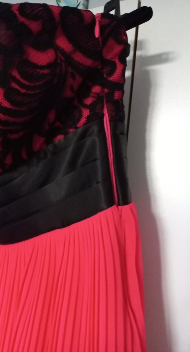 Piliseli Straplez Midi Pembe Abiye Elbise - Görsel 4