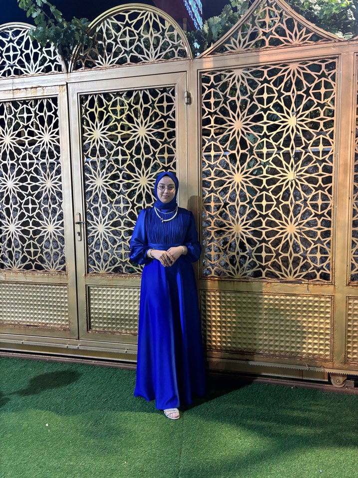 Uzun Kollu Yüksek Yaka Mavi Tesettür Abiye - Görsel 2