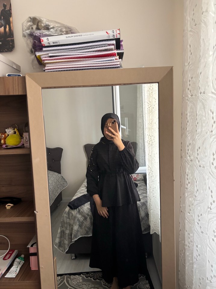 Siyah Uzun Kollu Salaş Siyah etekli takım - Görsel 2