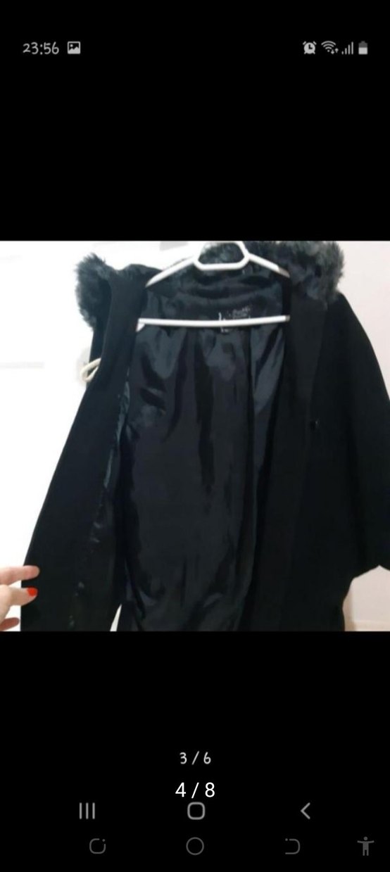 Kürk Detaylı Siyah panço - Görsel 2