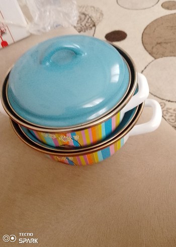 Renkli Çizgili Mavi Kapaklı Tencere Seti - Görsel 5