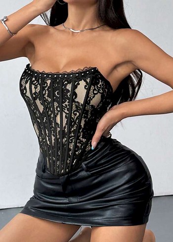 Zara Dantelli Siyah Straplez Büstiyer