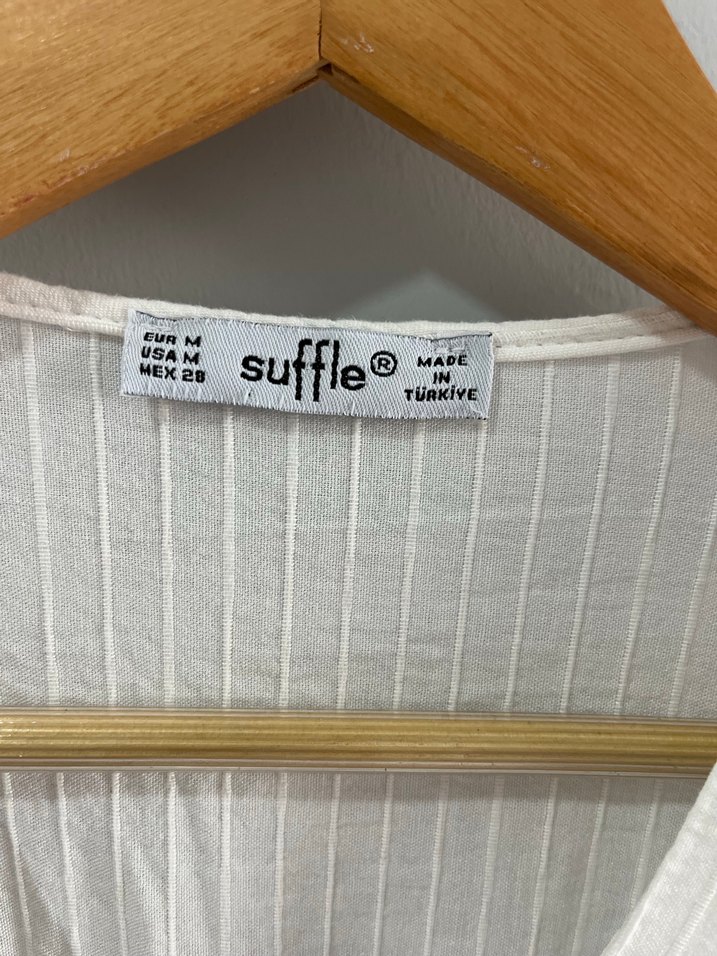 V Yaka Pliseli Beyaz Midi Keten Elbise - Görsel 2