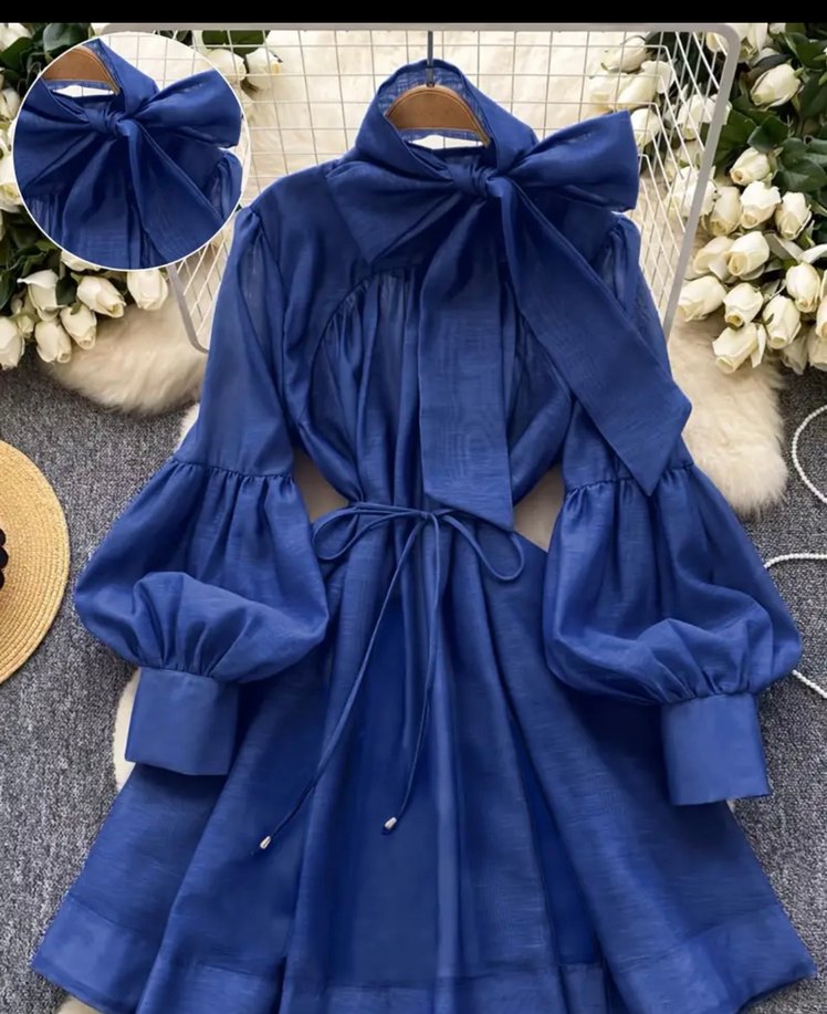 Uzun Kollu Fiyonk Detaylı Mavi Bohem tunik - Görsel 3