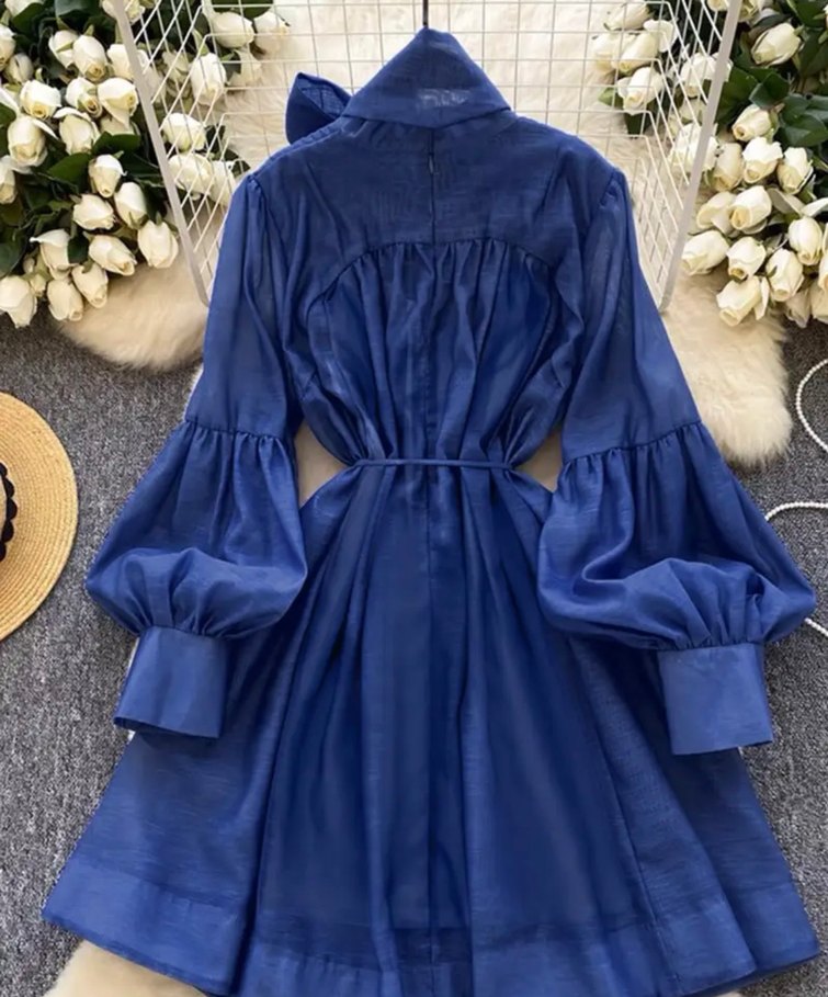 Uzun Kollu Fiyonk Detaylı Mavi Bohem tunik - Görsel 2