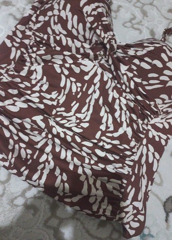 Kahverengi Zebra Desenli Drapeli Kadın Mayo - Görsel 4