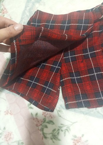 Kemerli Kırmızı Ekose Mini Etek - Görsel 4