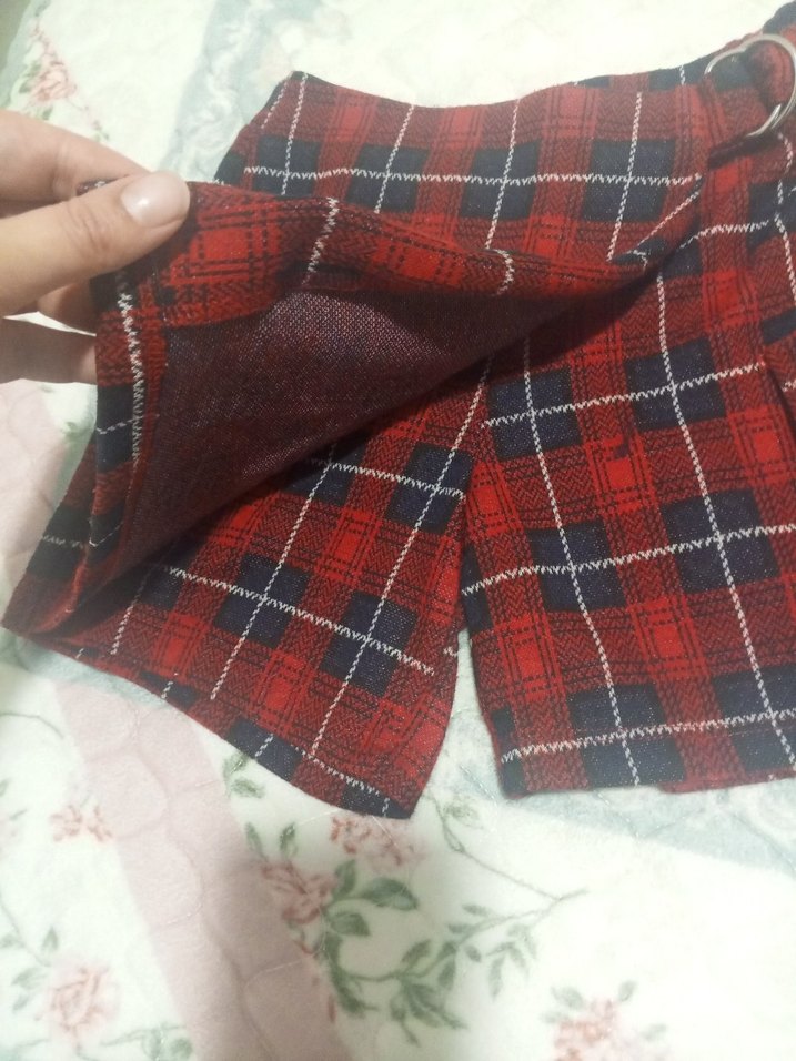 Kemerli Kırmızı Ekose Mini Etek - Görsel 4