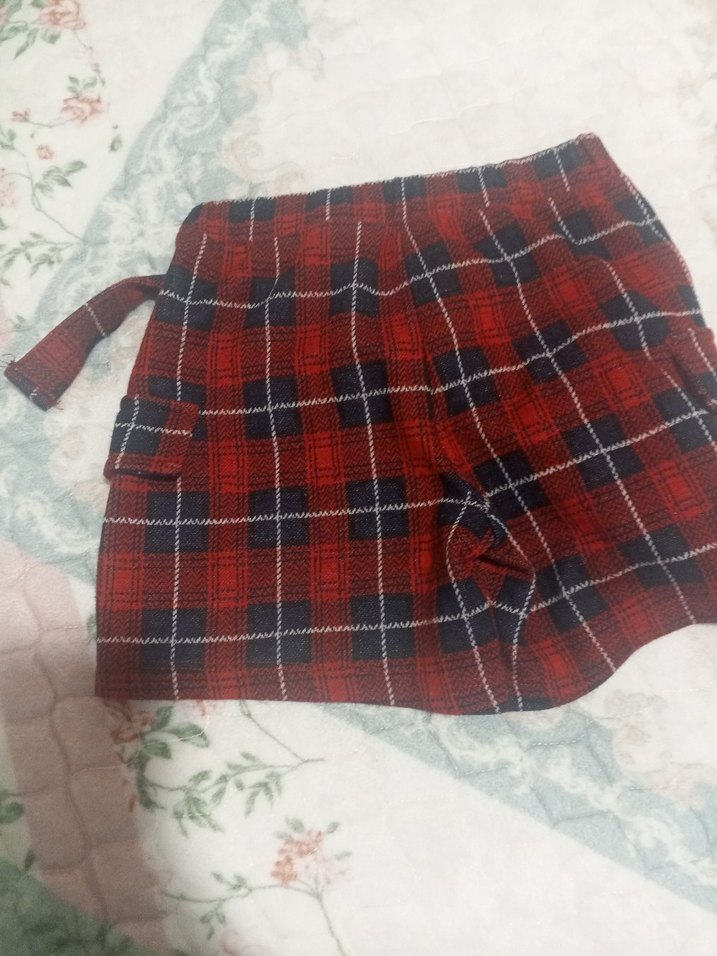 Kemerli Kırmızı Ekose Mini Etek - Görsel 3