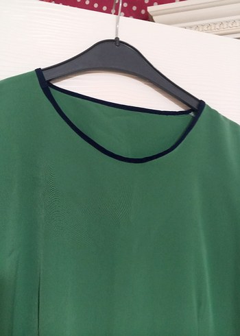 Yeşil Kısa Kollu Salaş Kadın Bluz - Görsel 3