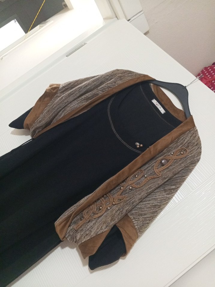 Kahverengi Süet Kemerli Uzun Elbise - Görsel 3