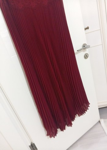 Bordo Piliseli Kadın Uzun Elbise - Görsel 8