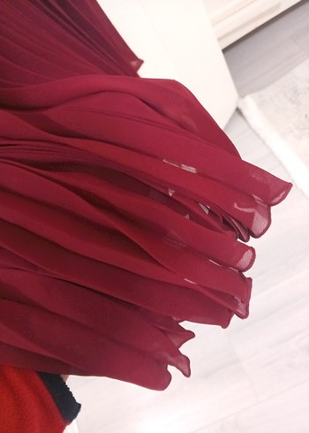 Bordo Piliseli Kadın Uzun Elbise - Görsel 6