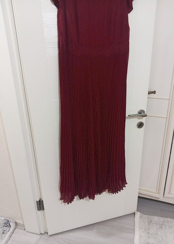 Bordo Piliseli Kadın Uzun Elbise - Görsel 9