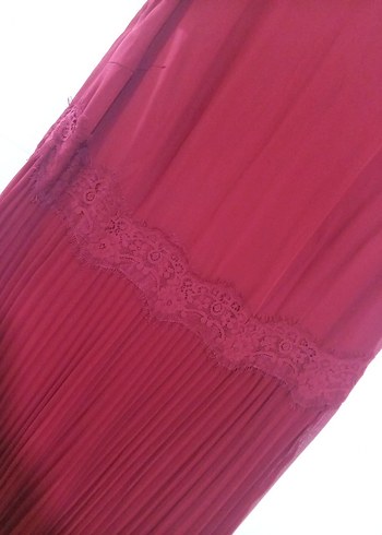 Bordo Piliseli Kadın Uzun Elbise - Görsel 2