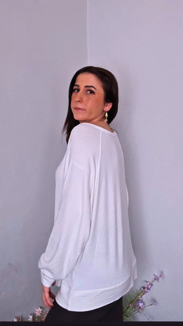 Beyaz Salaş Yumoş Kadın bluz - Görsel 2