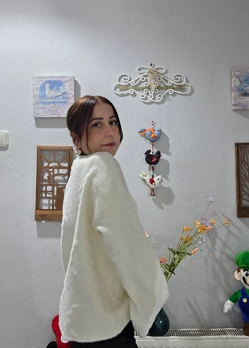 Beyaz Midi Triko Kadın Hırka - Görsel 4