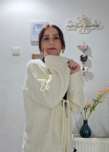 Beyaz Midi Triko Kadın Hırka - Görsel 3