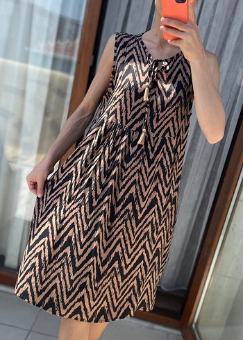 Bohem Zebra Desenli Midi Elbise