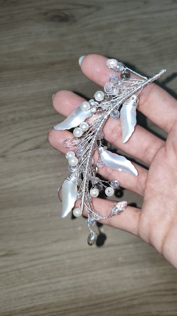 Boncuklu Beyaz Metal Saç Aksesuarı - Görsel 2