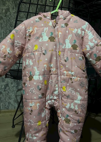 Kız Bebek Pembe Desenli Kürklü Tulum - Görsel 2