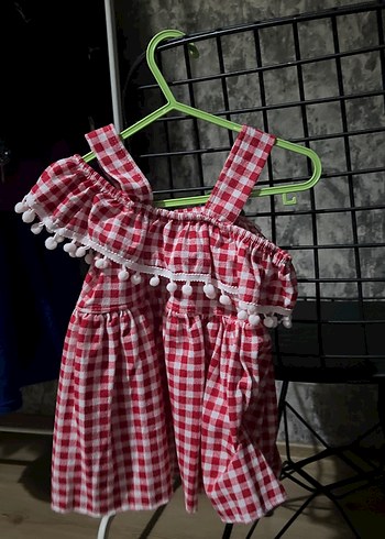 Kırmızı Kareli Bohem Kız Elbise - Görsel 3