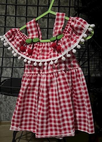 Kırmızı Kareli Bohem Kız Elbise - Görsel 2