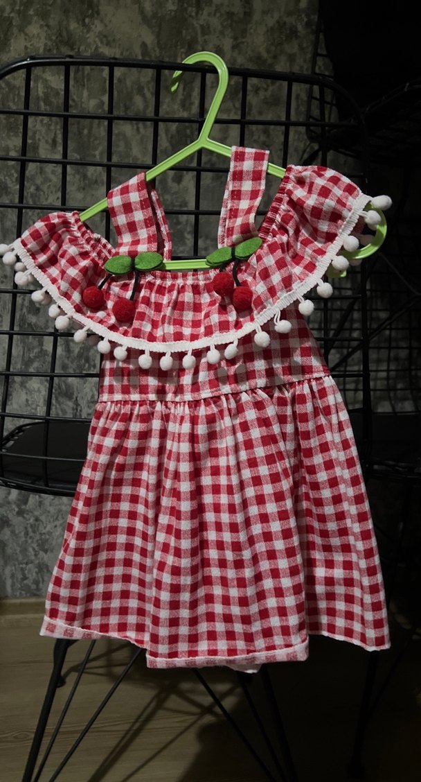 Kırmızı Kareli Bohem Kız Elbise - Görsel 2