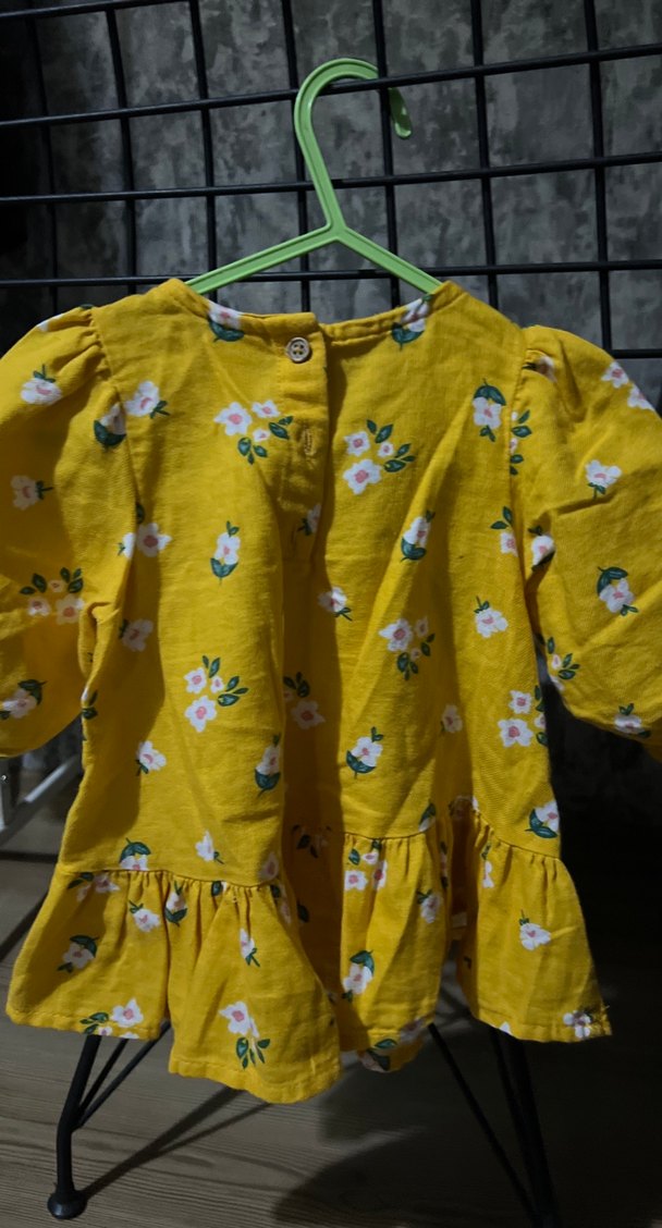 Sarı Çiçekli Uzun Kollu Kız Elbise - Görsel 4