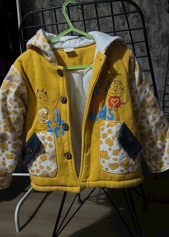 Kapüşonlu Sarı Desenli Erkek Çocuk Ceketi - Görsel 2