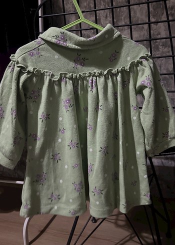 Yeşil Çiçekli Kız Çocuk Uzun Kollu Keten Elbise - Görsel 4