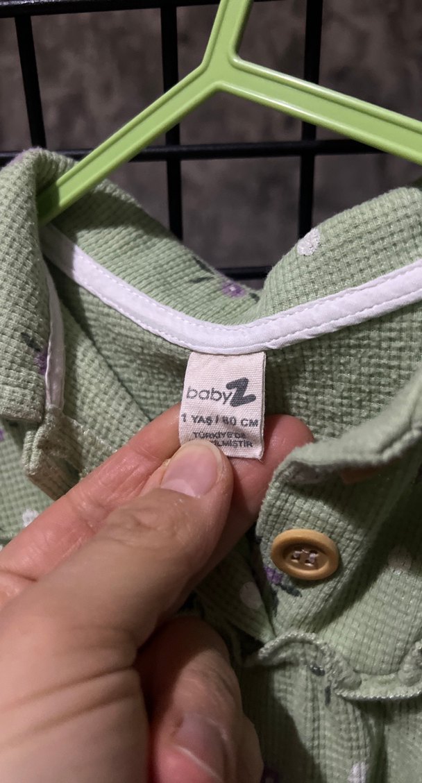 Yeşil Çiçekli Kız Çocuk Uzun Kollu Keten Elbise - Görsel 3