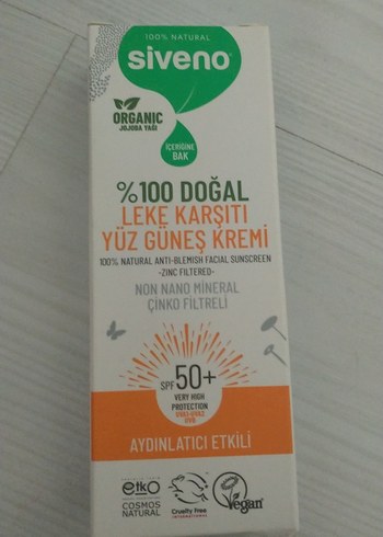 Siveno Organik Leke Karşıtı Yüz Güneş Kremi SPF 50+