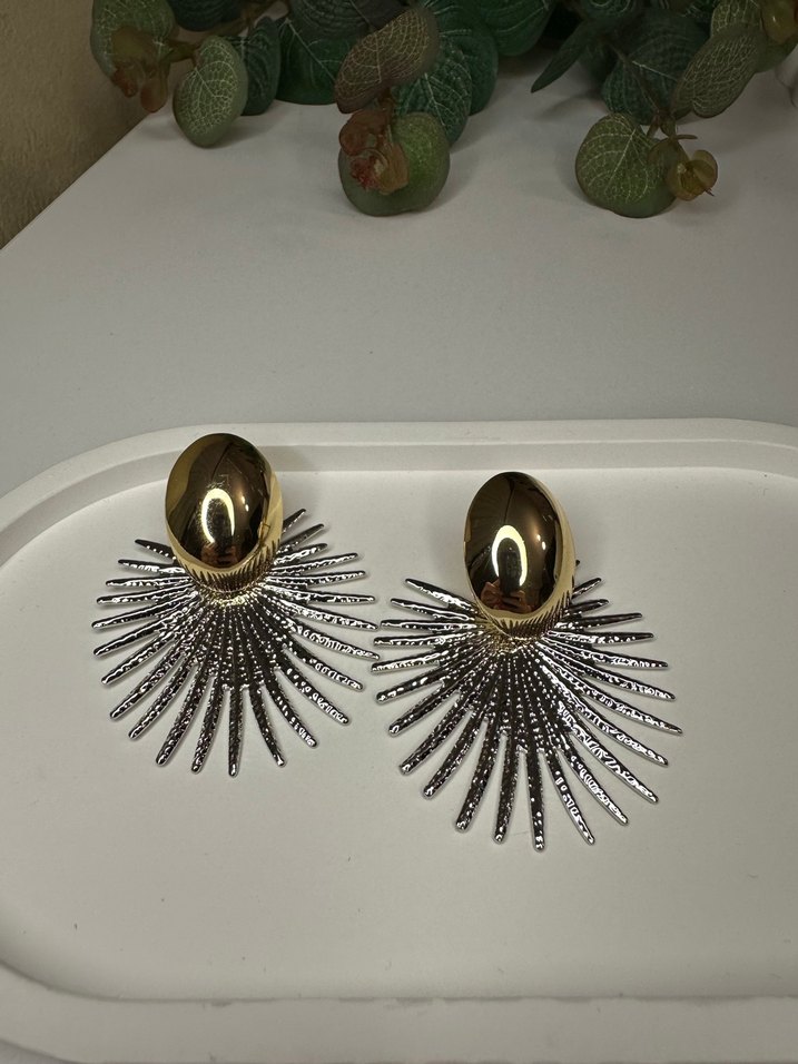 Gold- gümüş çelik küpe - Görsel 3