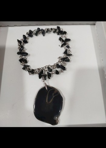 Siyah, Taşlı Zincir Detaylı Gotik Kadın Kolye