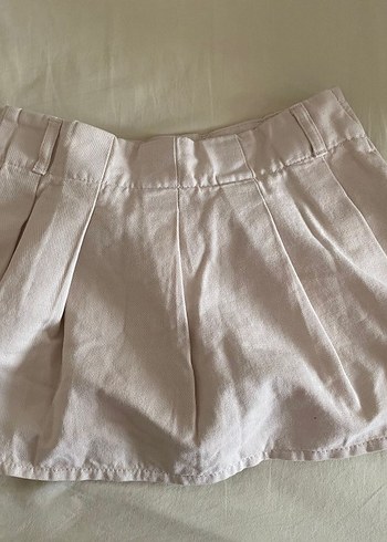 Bej Keten Pilili Mini Etek