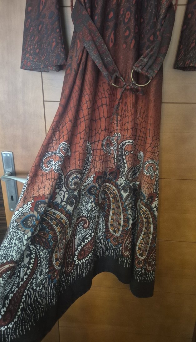 Kahverengi Bohem Uzun Kollu Uzun Elbise - Görsel 2