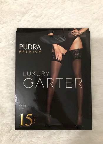 Pudra Premium Siyah Dantel Jartiyer Çorap 15 DEN