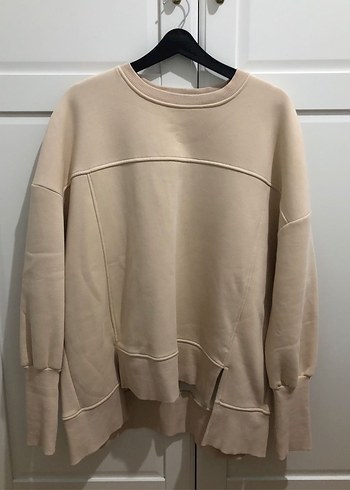 Kadın Bej Uzun Kollu Oversize Sweatshirt